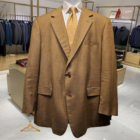 Brooks Brothers Sport Coat - 48L, Wool/Cashmere, Tan Houndstooth Plaid, EUC - Picture 2 of 12